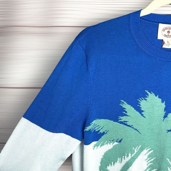 NWT Brooks Brothers Blue Sweater Supima Cotton Summer Palm Design size S New - Picture 4 of 10